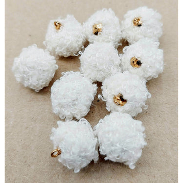 White Fur Fabric Ball Tassel, Button with Ring Cap, Decorative Tassels